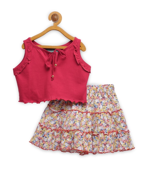 

Tiara Girls Red & White Pure Cotton Top with Skirt