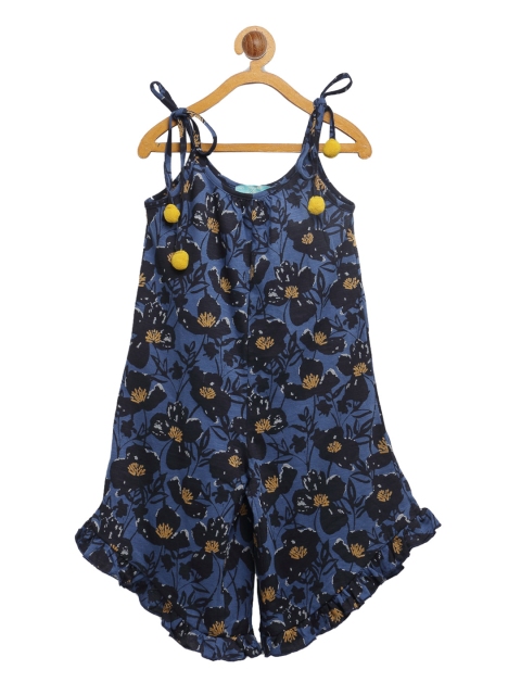 

Tiara Girls Yellow & Blue Floral Printed Cotton Flared Tie-Up Dungarees 100% Cotton