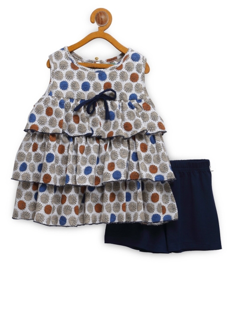 

Tiara Girls Grey & Navy Blue Printed Pure Cotton Top with Shorts