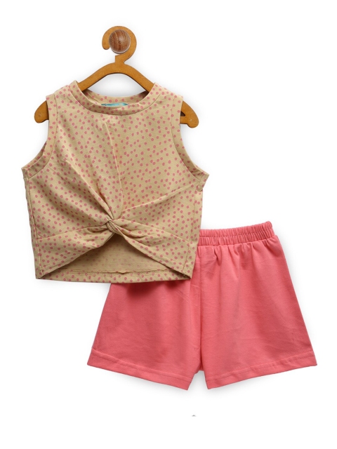 

Tiara Girls Pink & Brown Printed Pure Cotton Top with Shorts