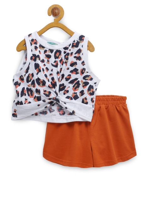 

Tiara Girls Grey & Orange Pure Cotton Printed Top with Shorts