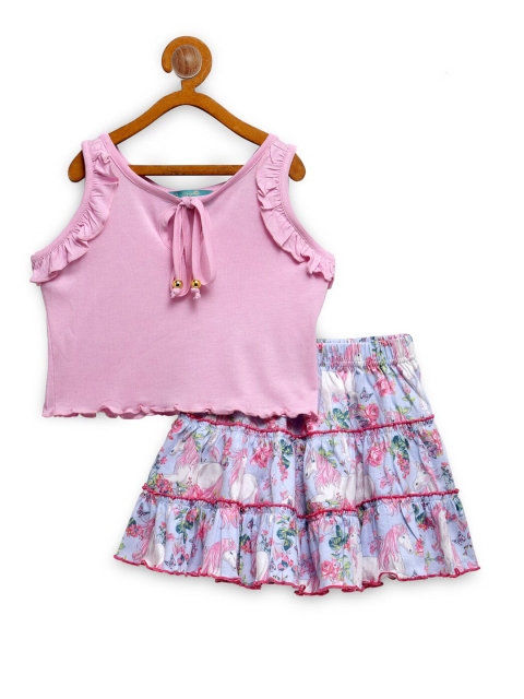 

Tiara Girls Pink and White Crop Top with Tier Skirt