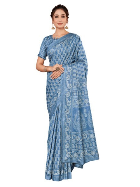 

KALINI Blue & Grey Floral Silk Blend Saree