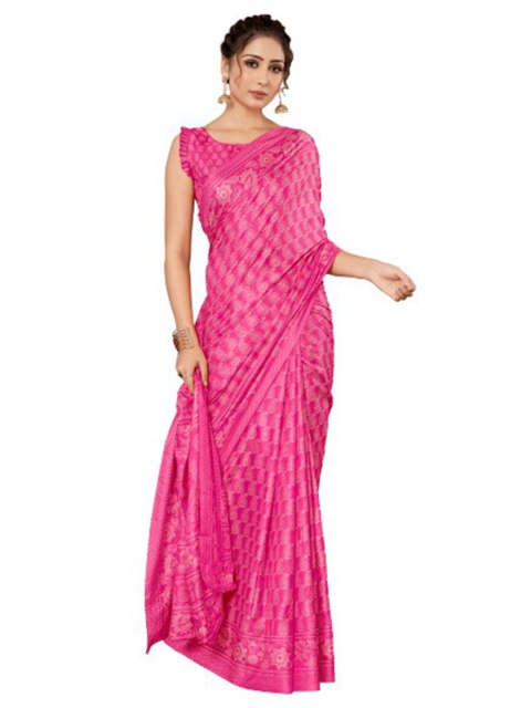 

KALINI Pink & White Ethnic Motifs Silk Blend Saree