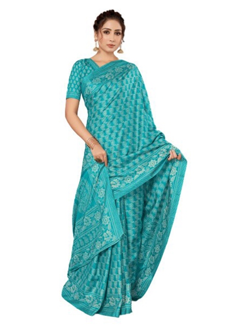 

KALINI Sea Green & White Ethnic Motifs Silk Blend Saree