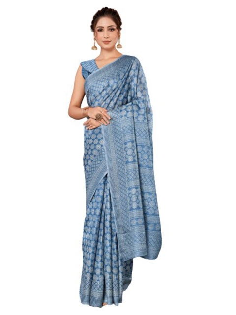 

KALINI Blue Floral Silk Blend Saree