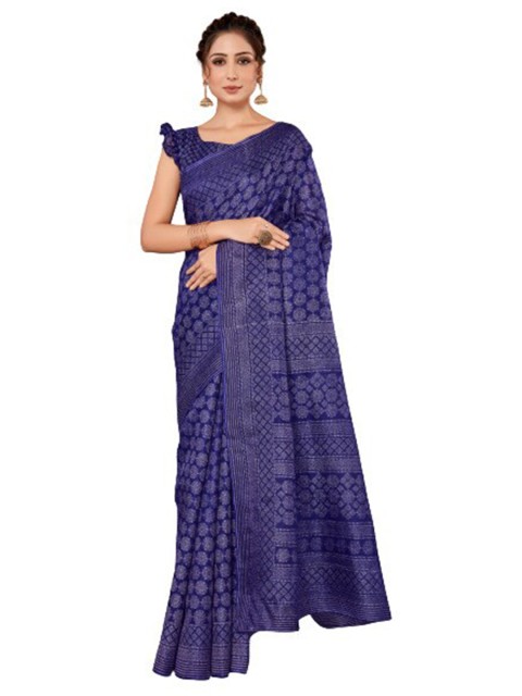 

KALINI Blue Floral Silk Blend Saree