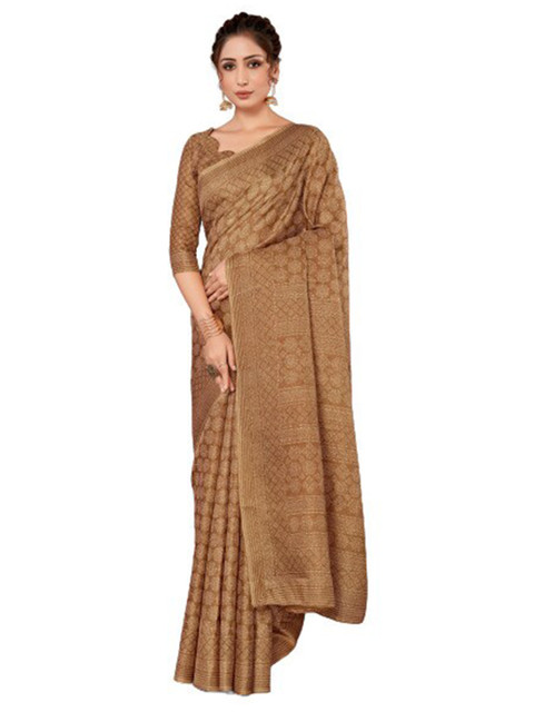 

KALINI Brown Floral Silk Blend Saree