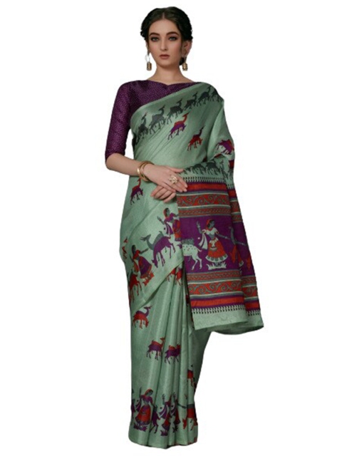 

KALINI Sea Green & Red Ethnic Motifs Silk Blend Saree