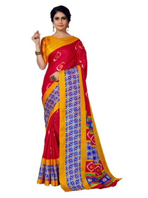 

KALINI Red & Blue Floral Silk Blend Saree