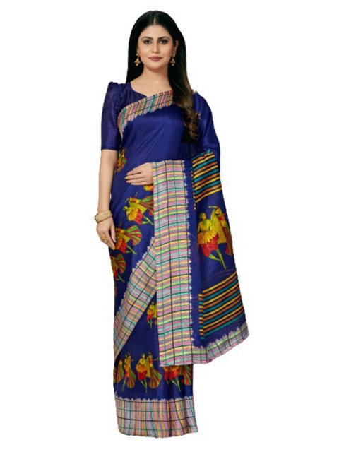 

KALINI Blue & Yellow Ethnic Motifs Silk Blend Saree
