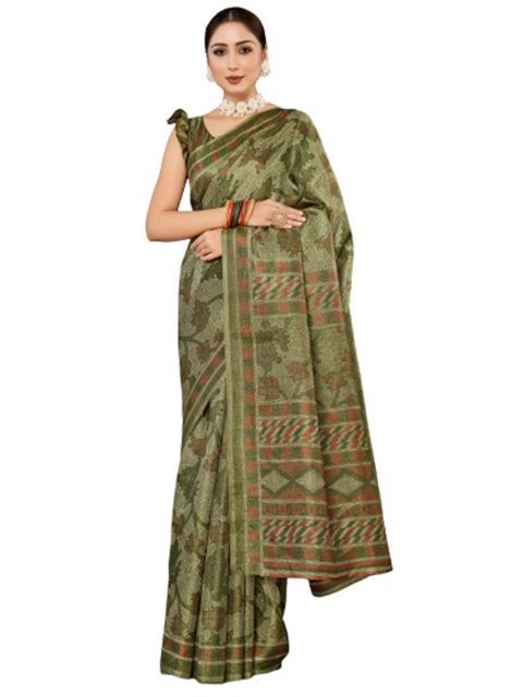 

KALINI Green & Red Ethnic Motifs Silk Blend Saree