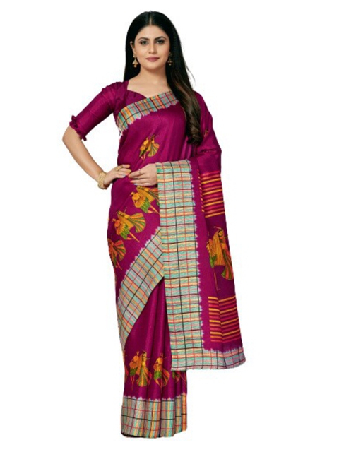 

KALINI Magenta & Yellow Floral Silk Blend Saree