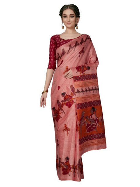 

KALINI Pink Floral Silk Blend Saree