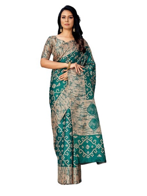 

KALINI Sea Green & Beige Ethnic Motifs Silk Blend Saree