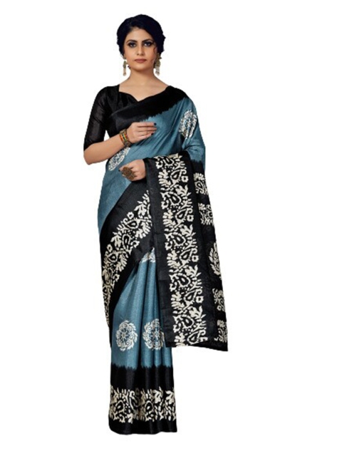 

KALINI Blue & White Floral Silk Blend Saree