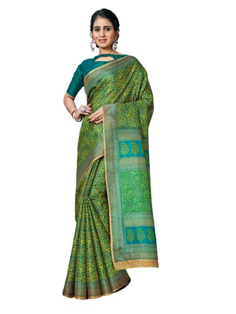 

KALINI Sea Green & Blue Floral Silk Blend Saree