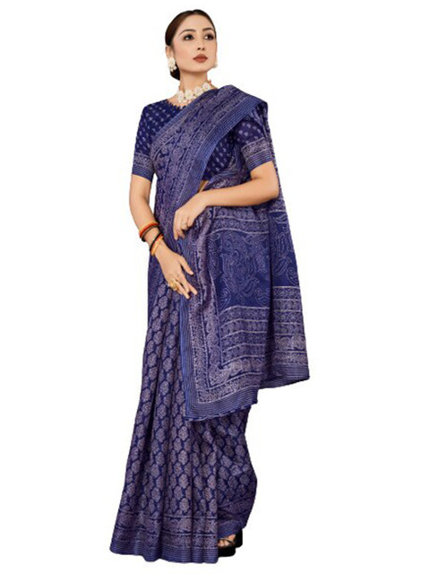 

KALINI Blue & White Ethnic Motifs Silk Blend Saree