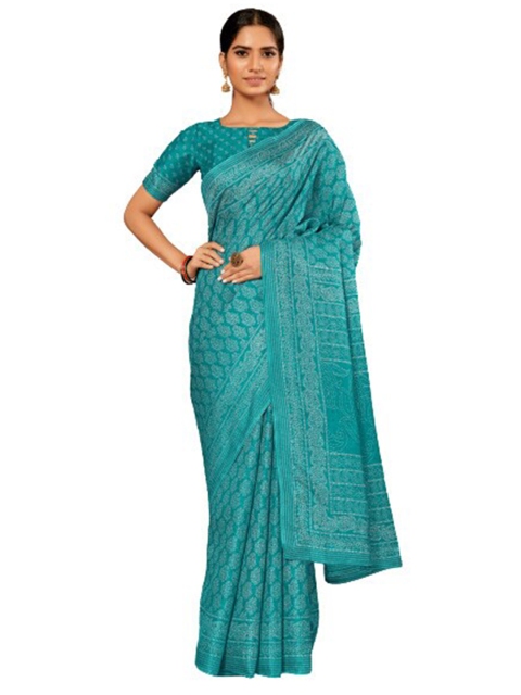 

KALINI Sea Green Ethnic Motifs Silk Blend Saree