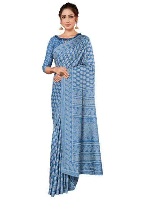 

KALINI Blue & White Ethnic Motifs Silk Blend Saree
