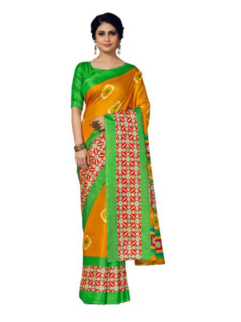

KALINI Mustard & Green Floral Silk Blend Saree
