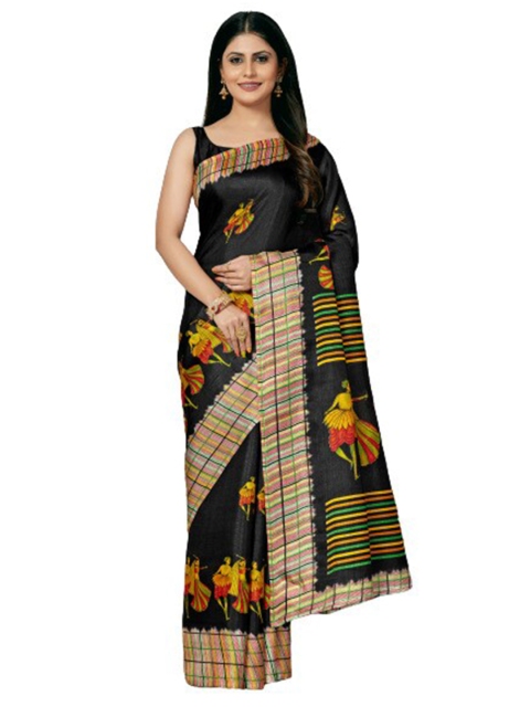 

KALINI Black & Yellow Ethnic Motifs Silk Blend Saree