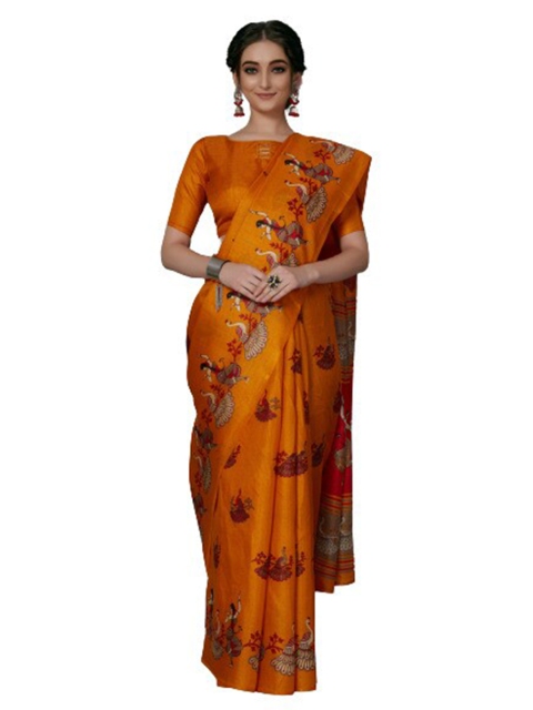 

KALINI Yellow & Red Floral Silk Blend Saree