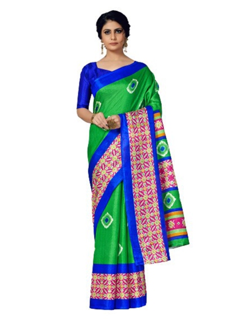 

KALINI Green & Blue Ethnic Motifs Silk Blend Saree