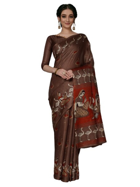 

KALINI Brown & Red Ethnic Motifs Silk Blend Saree