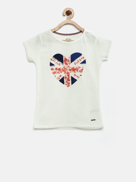 

Lee Cooper Girls White Printed Round Neck Pure Cotton T-shirt
