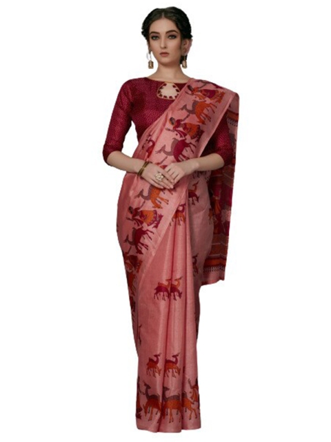 

KALINI Pink Floral Silk Blend Saree