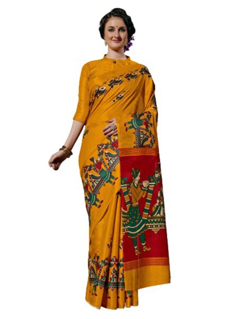 

KALINI Mustard & Green Floral Silk Blend Saree