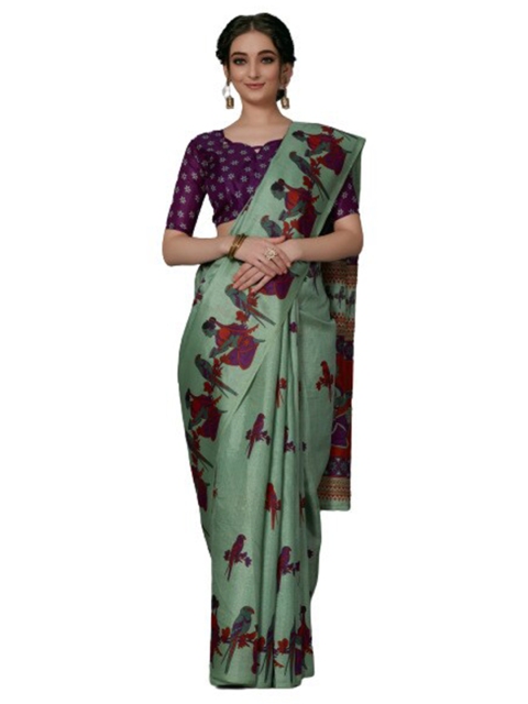 

KALINI Sea Green & Red Silk Blend Saree