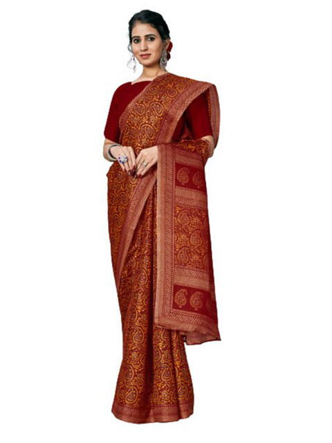

KALINI Red & Yellow Ethnic Motifs Silk Blend Saree