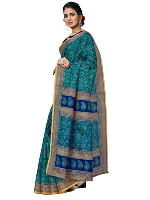 

KALINI Blue & Beige Floral Silk Blend Saree