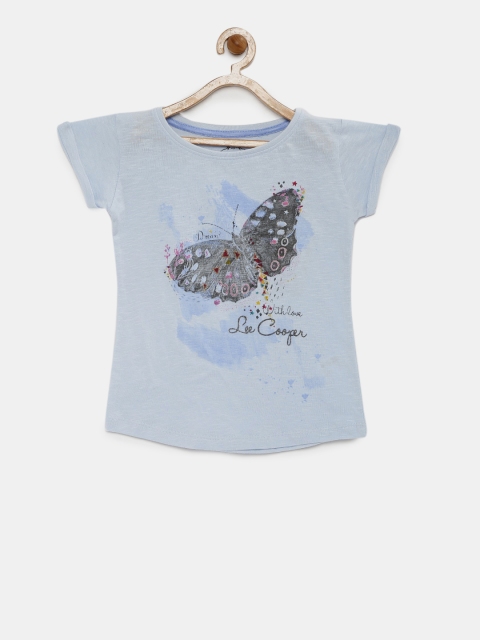 

Lee Cooper Girls Blue Printed Round Neck Pure Cotton T-shirt