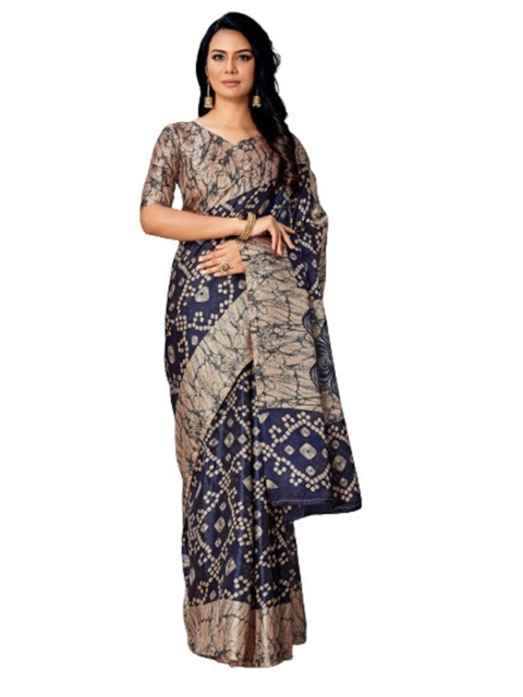

KALINI Navy Blue & Tan Silk Blend Saree