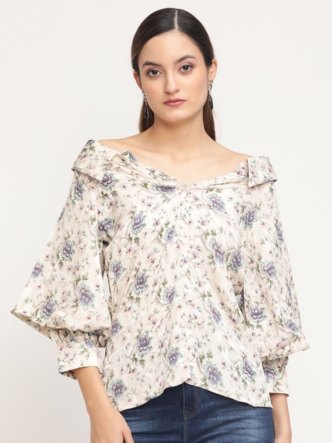 

Twenty3 Women White Standard Boxy Floral Printed Casual Shirt
