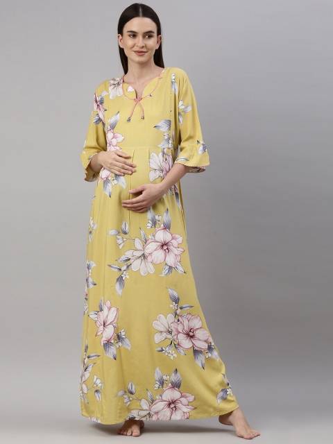 

GOLDSTROMS Yellow Printed Maternity Maxi Nightdress