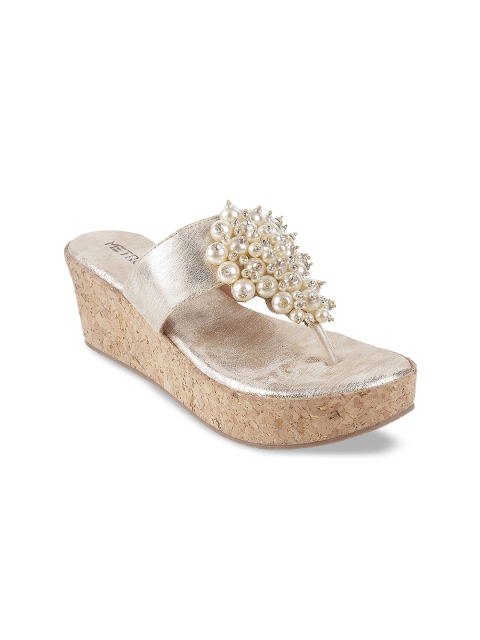 

Metro Women Gold-Toned Embellished Wedge Sandals