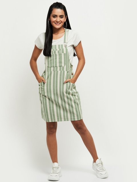 

max Women Green Striped Pinafore Dress
