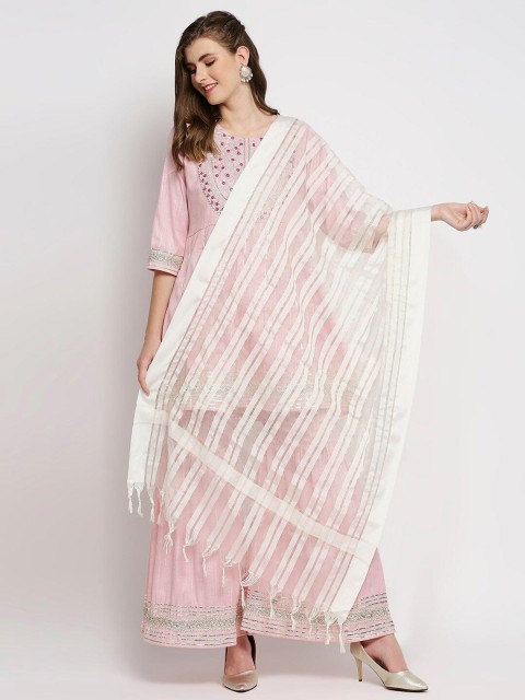 

Dupatta Bazaar Off White Striped Organza Dupatta