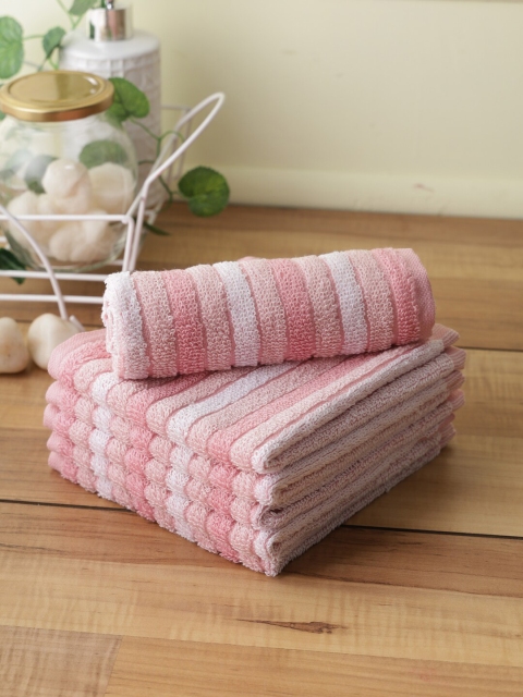 

Softweave Set Of 6 Striped 450 GSM Cotton Hand Towels, Pink