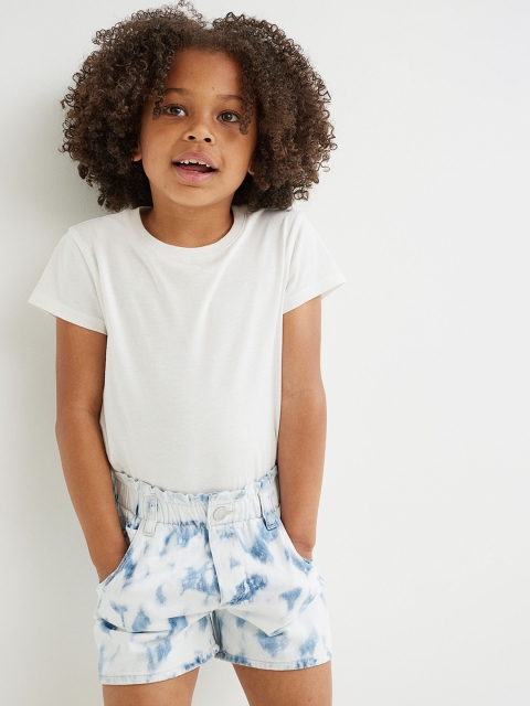 

H&M Girls White & Blue Pure Cotton Denim Paper Bag Shorts