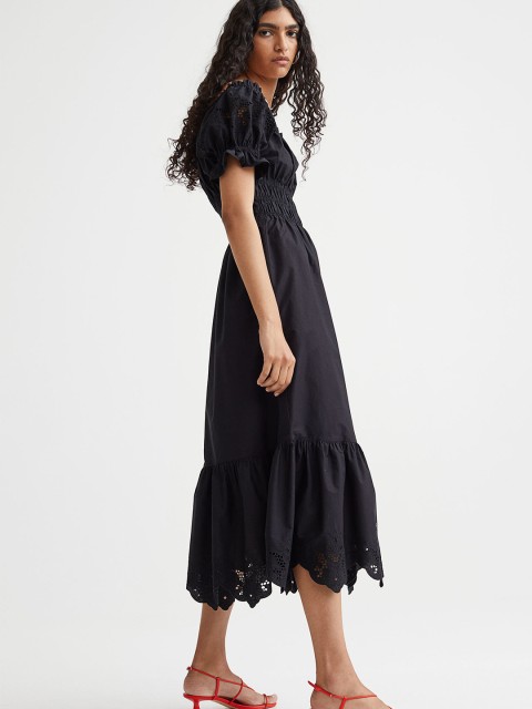 

H&M Women Off-The-Shoulder Broderie Anglaise-Detail Dress, Black
