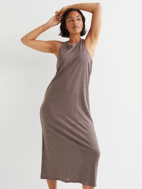 

H&M Beige Linen Jersey Long Dress
