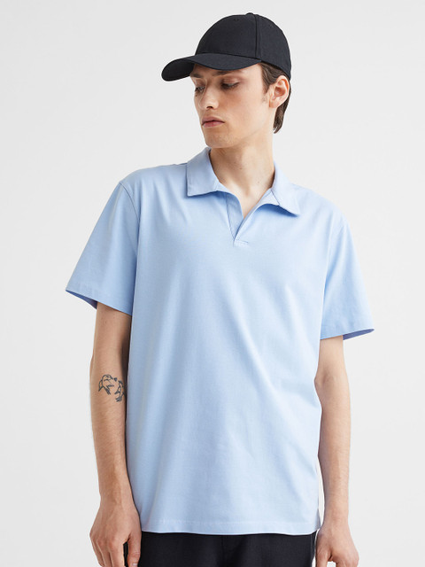 

H&M Men Blue Solid Regular Fit Cotton Polo Shirt