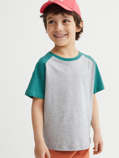 

H&M Boys 3-Pack Block-Coloured Cotton T-Shirts, Grey