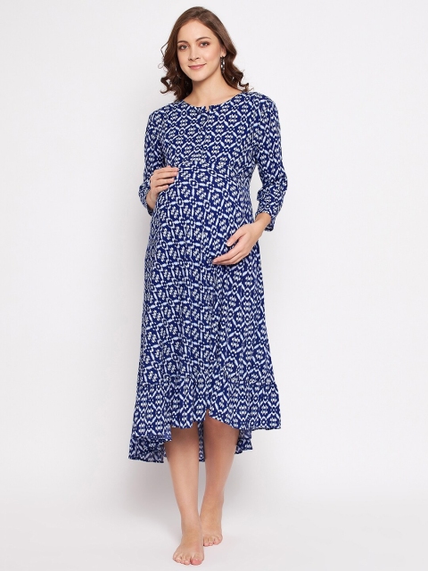 

Hypernation Women Blue Printed Maternity Nightdress