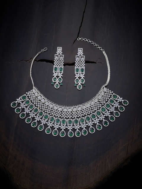 

Kushal's Fashion Jewellery Green Rhodium-Plated Jewellery Set